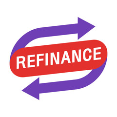 Refinance Icon Vector – Purple Arrows with Red Label Concept for Loan and Mortgage Refinancing