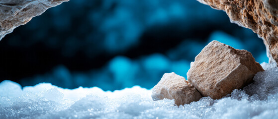 Obraz premium Tranquil Cave Interior with Blue Lighting and Natural Stone Rocks in a Serene Environment