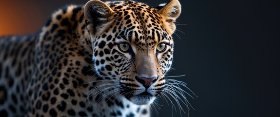 Fototapeta premium Majestic Leopard Portrait. Capturing the Beauty and Intensity of a Wild Predator.
