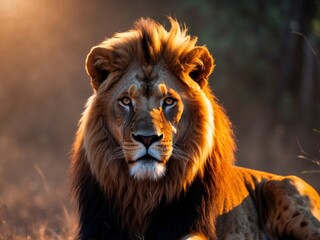 Naklejka premium Majestic Lion Portrait. A Glimpse into the Soul of the King of the Jungle.