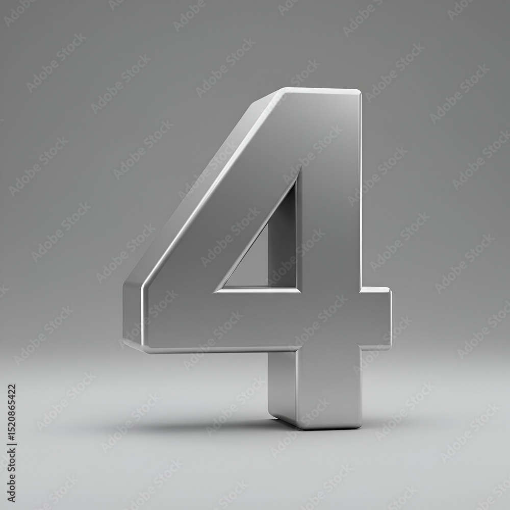 Poster metallic number four in a studio setting. isolated, modern, and professional design element for use 