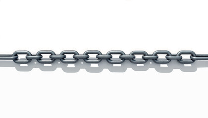 Illustration of metallic chain links on white background, industrial strength