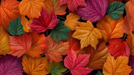 A captivating array of colorful autumn leaves, creating a rich tapestry of warm tones, textures, and the beauty of the fall season
