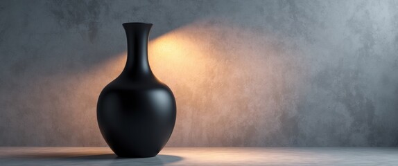 Minimalist Still Life. Elegant Black Vase Against a Textured Concrete Background.