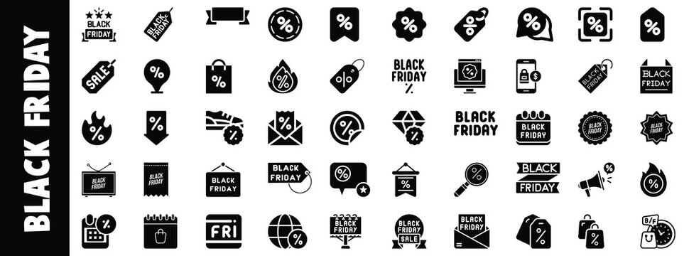 Black friday sale icons shopping discount percentage offers