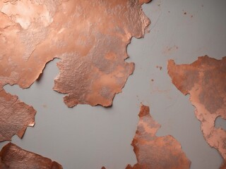 Abstract Copper Leaf Texture on Gray Background, Modern Wall Art Design Detail.