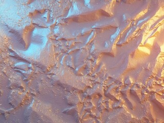 Abstract Texture of Wrinkled Metallic Surface with Blue and Golden Lighting Effects