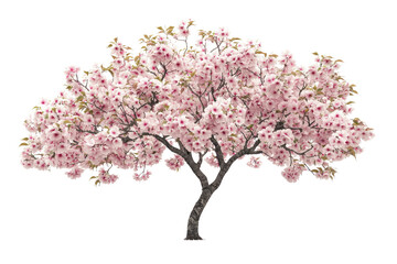 A full bloom pink cherry blossom tree, isolated on a transparent background background removed