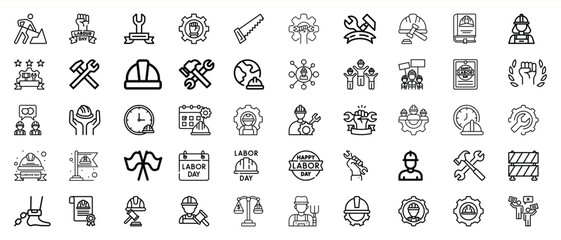 Labor day icons set worker safety gear tools