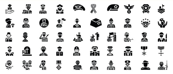 Military personnel icons set soldier officer symbols