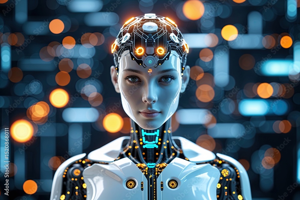 Poster advanced technology concept featuring artificial intelligence and digital network integration
