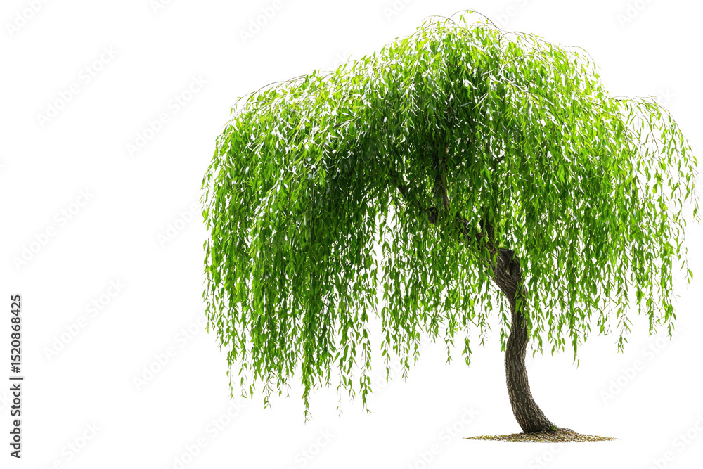 Poster a weeping willow tree with lush green leaves, isolated on a transparent background background remove