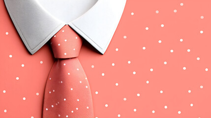 a stylish pink tie and a white collar, creating a fashionable minimalist design on a polka-dot background