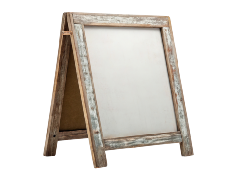 Rustic wooden sandwich board isolated on transparent background for menu or advertising