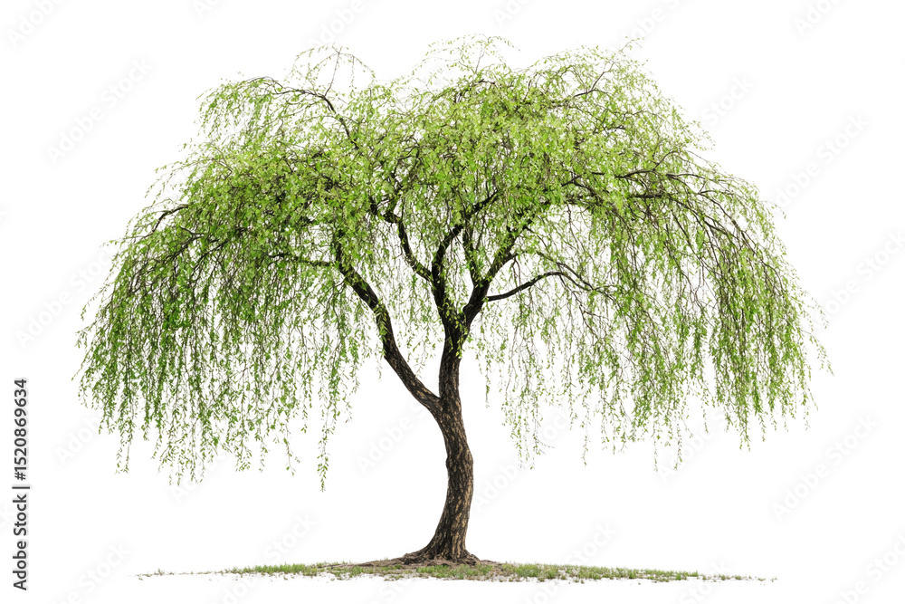Poster a weeping willow tree with long, cascading branches and vibrant green leaves background removed