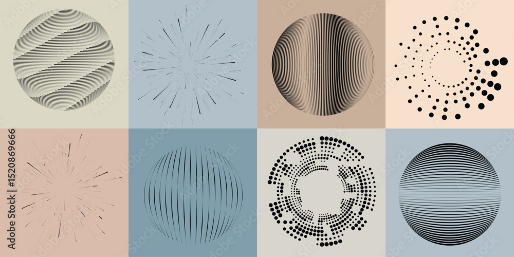 Poster lines and dots in circle form .rotate rounded shape vector illustration .rotating dots form a circle