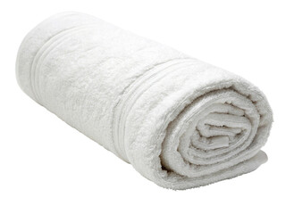 Rolled white cotton towel, soft and clean, isolated on transparent background