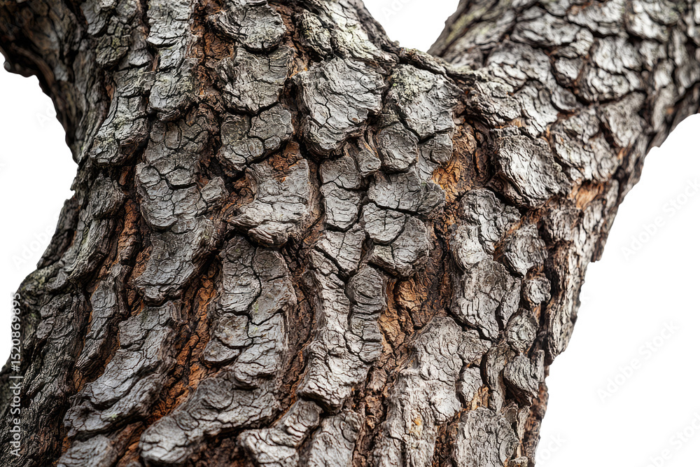 Fototapete close-up view of tree bark texture, showing deep cracks and intricate patterns background removed