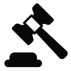 Wooden judge gavel solid icon, law and order concept. Vector graphics. Judge hammer, judgement sign on white background, style mobile or design.