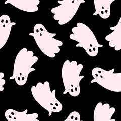Halloween seamless pattern. Cute ghost pattern. Halloween ghost digital paper. Festive seasonal hand drawn vector pattern in flat style