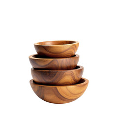 A stack of four wooden bowls of varying sizes on a black background in a studio setting light