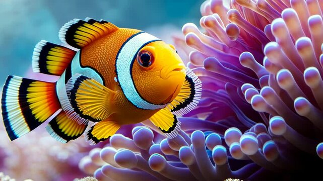 Clownfish near anemone underwater scene