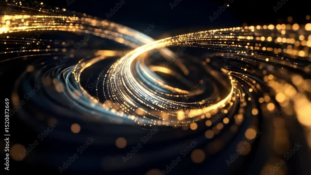 Poster abstract golden spiral particles in dark background