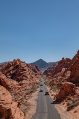 Mouse's Road Scenic Lookout, red Aztec Sandstone outcrops. Valley of Fire State Park, Clark County, Nevada geology. Weathering
