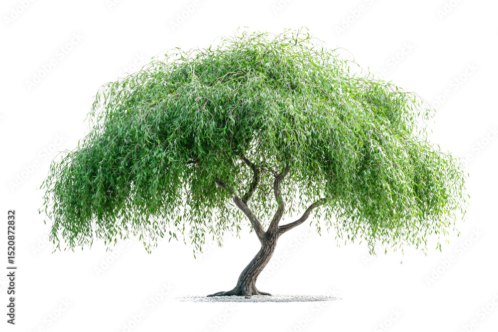 Aufkleber a lush weeping willow tree with long, graceful branches and vibrant green leaves, isolated on a tran