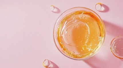 Glass of orange juice with fresh slices and droplets in pastel pink scene for beverage freshness