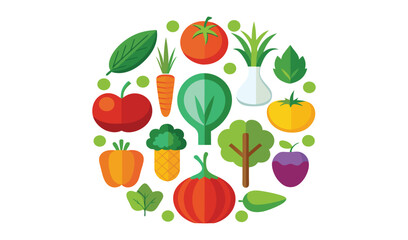 Obraz premium Colorful flat lay of fresh vegetables and fruits