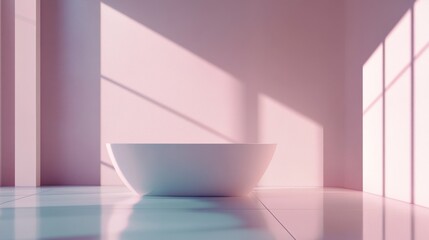 Minimal white ceramic bowl with pink and purple shadows from sunlit window creating elegant setup composition