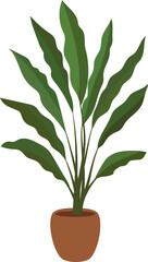 Houseplant with long green leaves in a brown pot. Isolated decorative interior element for home decor. Modern flat design.