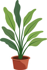 Houseplant with green leaves in a brown pot. Indoor decor element. Flat illustration for interior design and garden concept.