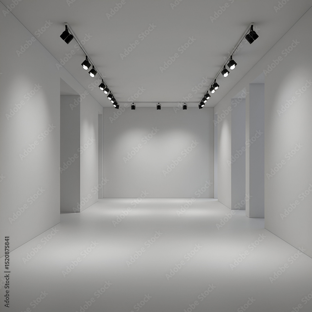 Poster empty gallery space with track lighting in a modern setting. empty room showcasing sophisticated lig