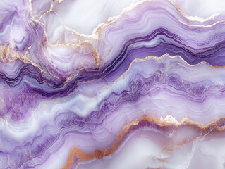 Purple and white marble texture with gold accents creates luxurious and elegant pattern. swirling layers of color evoke sense of calm and sophistication