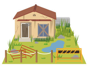 空き家のある放置された土地　荒れた土地 © koti