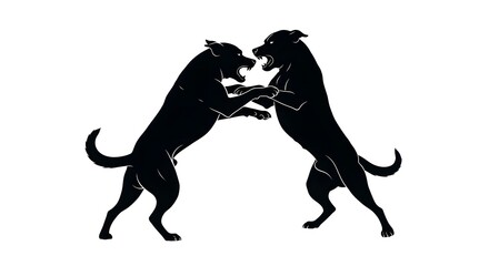 Obraz premium Aggressive Dogs Fighting Black Silhouette