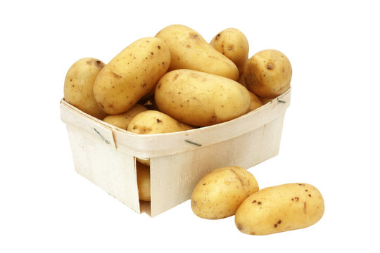 Potatoes in a wooden crate / Transparent background	