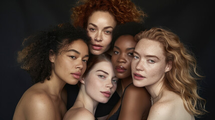Diverse women together in beauty portrait with natural look