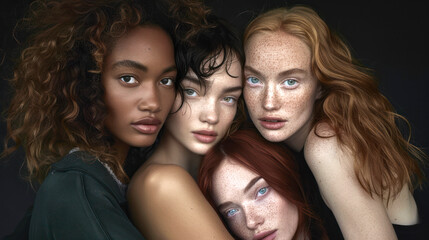 Diverse women together in beauty portrait with natural look