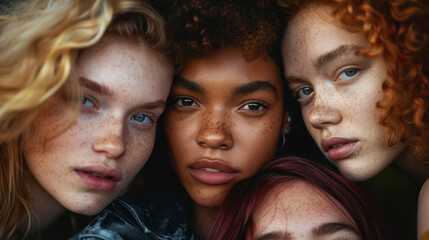 Diverse women together in beauty portrait with natural look