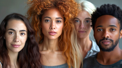 Portrait of four diverse young adults looking confidently at camera.