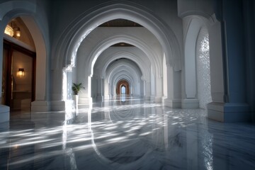 Obraz premium Perfectly symmetrical architectural corridor with repeating archways