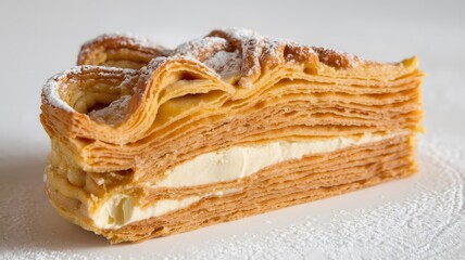 Cream-filled sfogliatella slice with crisp ridges isolated on white – sfogliatella wallpaper – bakery wallpaper – sfogliatella image

