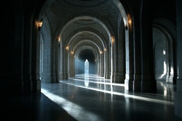 Obraz premium Perfectly symmetrical architectural corridor with repeating archways