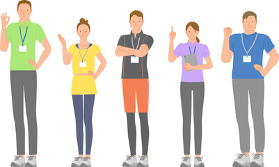 ジムの若い元気な男女スタッフセット：笑顔のポーズバリエーション02