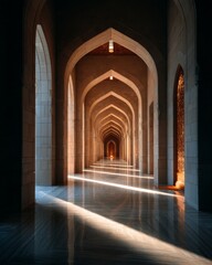 Obraz premium Perfectly symmetrical architectural corridor with repeating archways