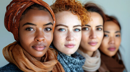 Group of diverse women posing in natural light close-up
