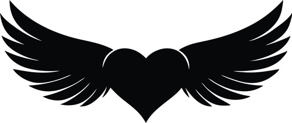  Wings heart silhouette vector